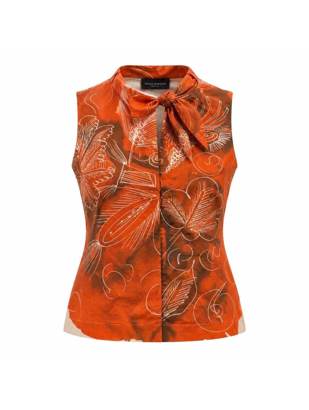 Piazza Sempione Italy Floral Abstract Graphic Sleeveless Tie Detail Blouse